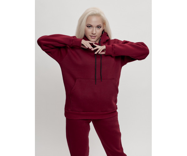 Трикотажный спортивный костюм женский с начесом бордового цвета 1084Bo
