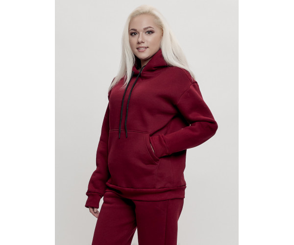 Трикотажный спортивный костюм женский с начесом бордового цвета 1084Bo