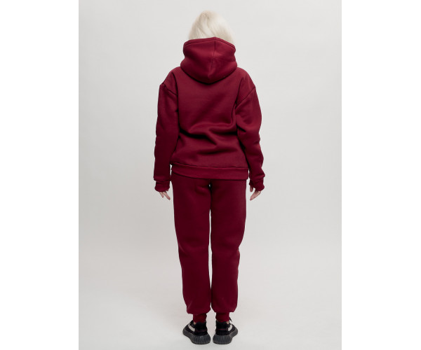 Трикотажный спортивный костюм женский с начесом бордового цвета 1084Bo