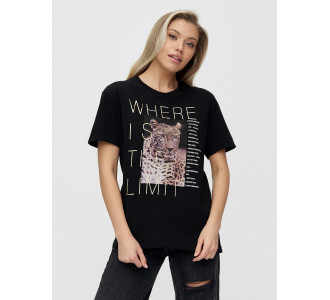 Женские футболки с принтом черного цвета 1174Ch