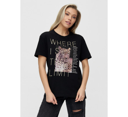 Женские футболки с принтом черного цвета 1174Ch