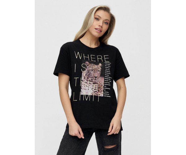 Женские футболки с принтом черного цвета 1174Ch