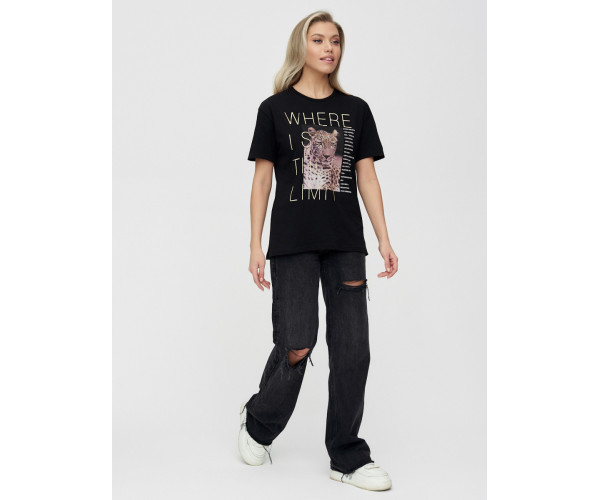 Женские футболки с принтом черного цвета 1174Ch