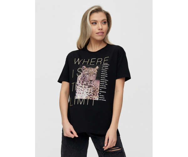 Женские футболки с принтом черного цвета 1174Ch