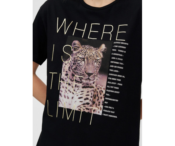 Женские футболки с принтом черного цвета 1174Ch