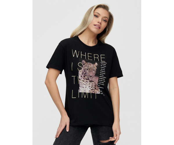 Женские футболки с принтом черного цвета 1174Ch