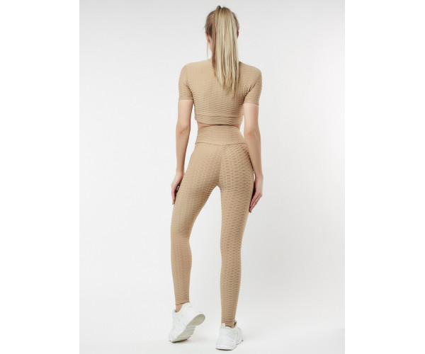 Костюм для фитнеса бежевого цвета 22096B