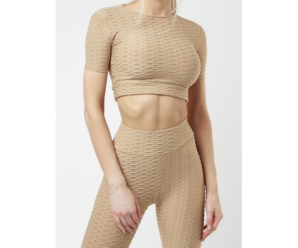 Костюм для фитнеса бежевого цвета 22096B