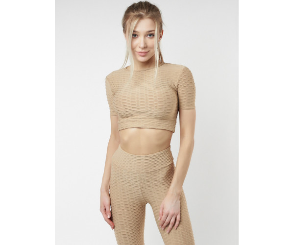 Костюм для фитнеса бежевого цвета 22096B