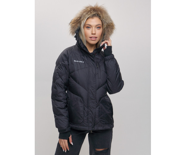 Пуховик еврозима с мехом Valianly черного цвета 22107Ch