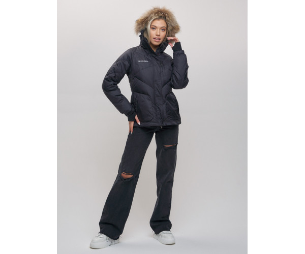 Пуховик еврозима с мехом Valianly черного цвета 22107Ch