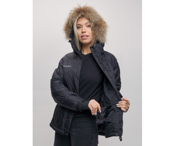 Пуховик еврозима с мехом Valianly черного цвета 22107Ch