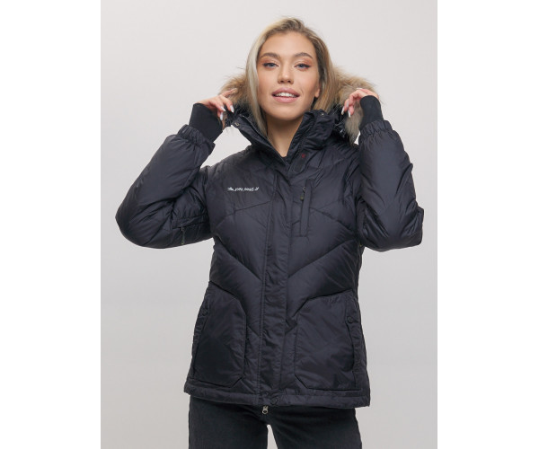 Пуховик еврозима с мехом Valianly черного цвета 22107Ch