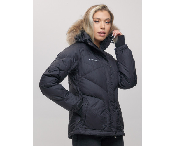 Пуховик еврозима с мехом Valianly черного цвета 22107Ch