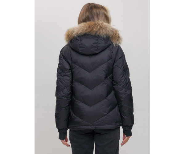 Пуховик еврозима с мехом Valianly черного цвета 22107Ch