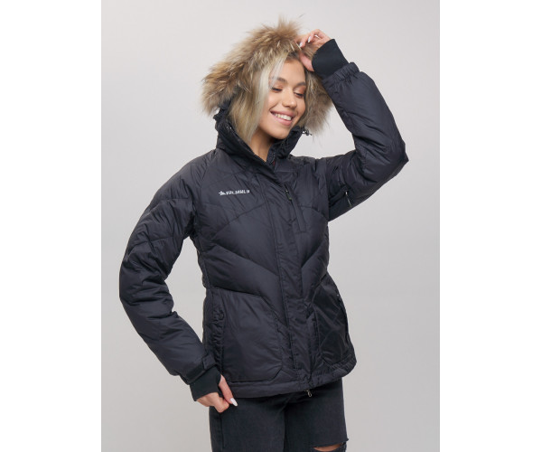 Пуховик еврозима с мехом Valianly черного цвета 22107Ch