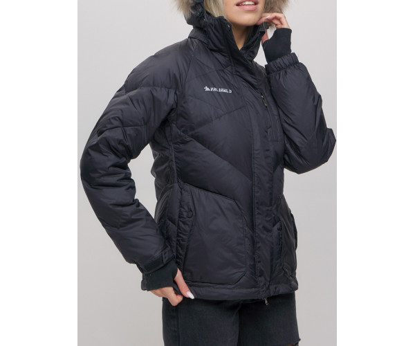 Пуховик еврозима с мехом Valianly черного цвета 22107Ch