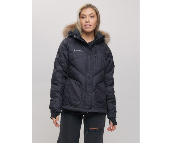 Пуховик еврозима с мехом Valianly черного цвета 22107Ch