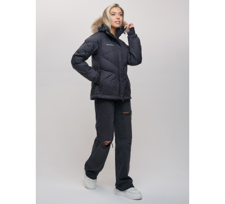 Пуховик еврозима с мехом Valianly черного цвета 22107Ch