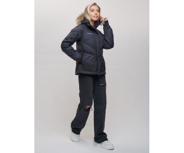 Пуховик еврозима с мехом Valianly черного цвета 22107Ch