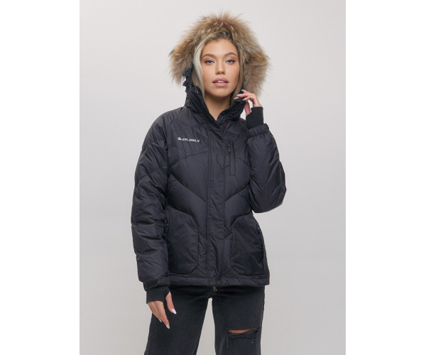 Пуховик еврозима с мехом Valianly черного цвета 22107Ch
