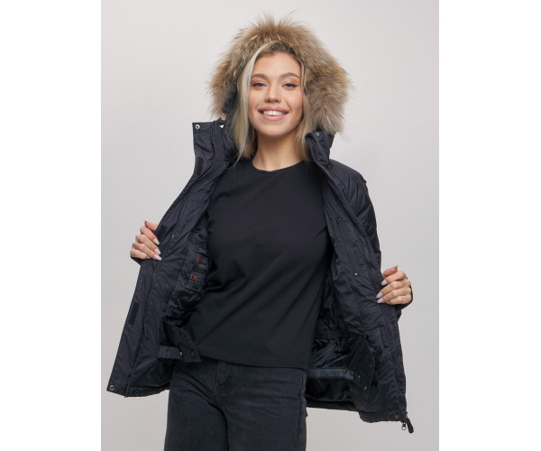Пуховик еврозима с мехом Valianly черного цвета 22107Ch