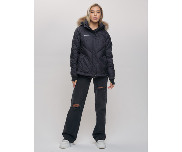 Пуховик еврозима с мехом Valianly черного цвета 22107Ch