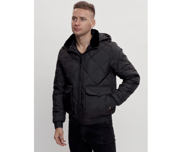 Куртка классическая стеганная мужская черного цвета 2303Ch
