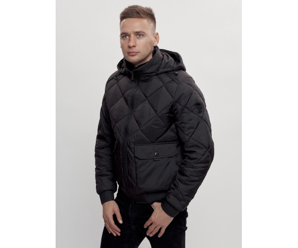 Куртка классическая стеганная мужская черного цвета 2303Ch