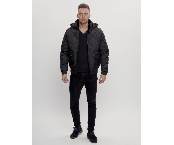 Куртка классическая стеганная мужская черного цвета 2303Ch