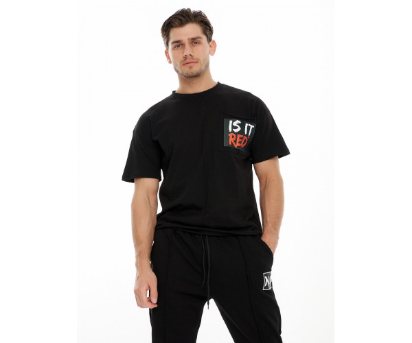 Костюм джоггеры с футболкой черного цвета 9181Ch