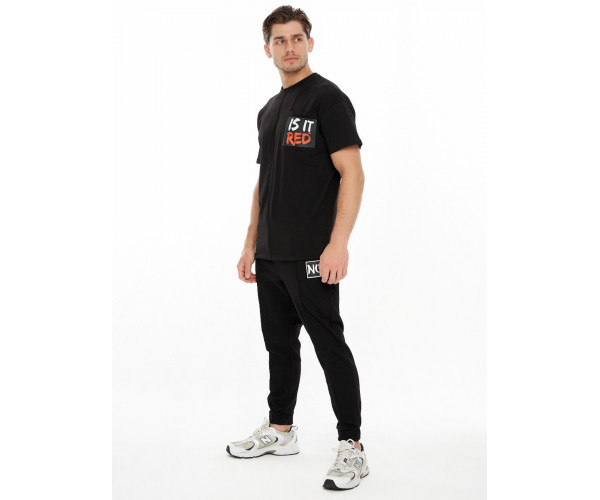 Костюм джоггеры с футболкой черного цвета 9181Ch