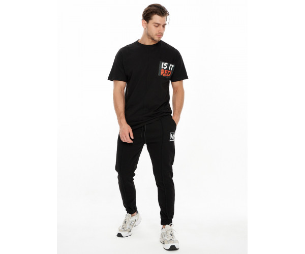 Костюм джоггеры с футболкой черного цвета 9181Ch