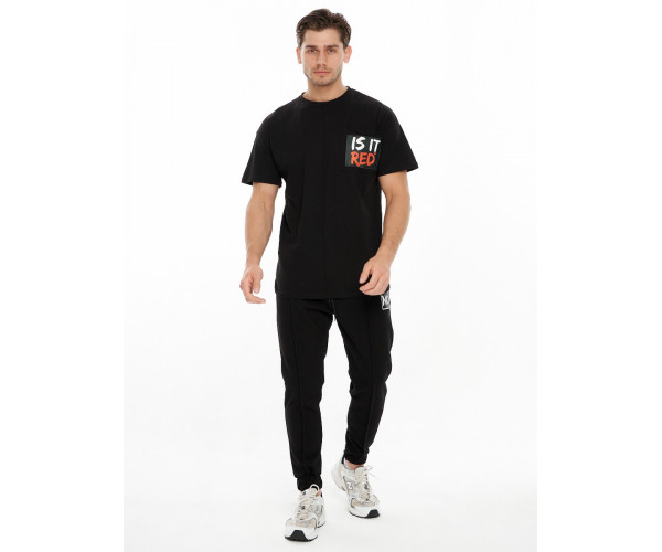 Костюм джоггеры с футболкой черного цвета 9181Ch