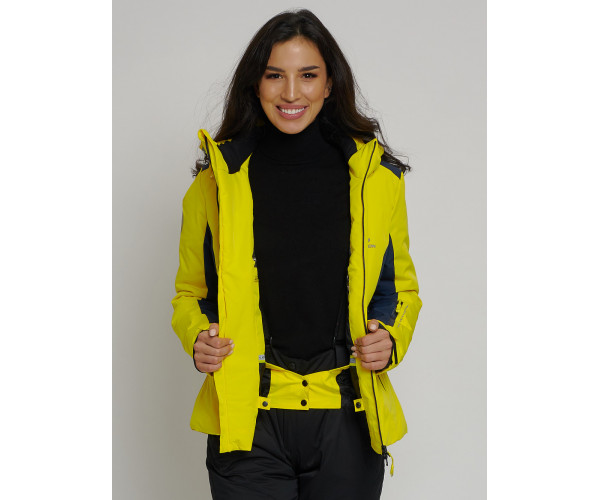 Горнолыжная куртка женская желтого цвета 77033J