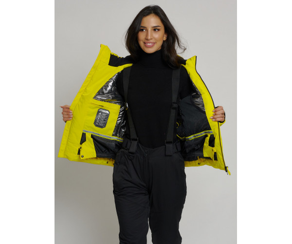 Горнолыжная куртка женская желтого цвета 77033J