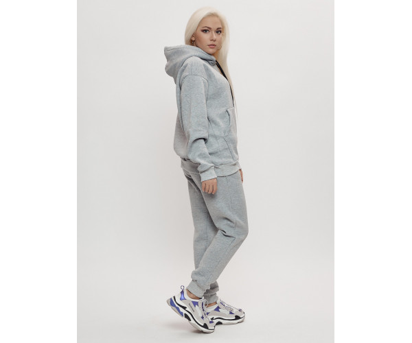 Трикотажный спортивный костюм женский с начесом серого цвета 1084Sr