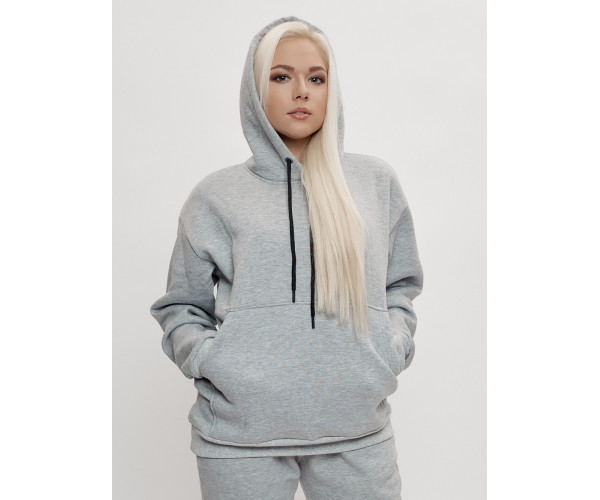 Трикотажный спортивный костюм женский с начесом серого цвета 1084Sr