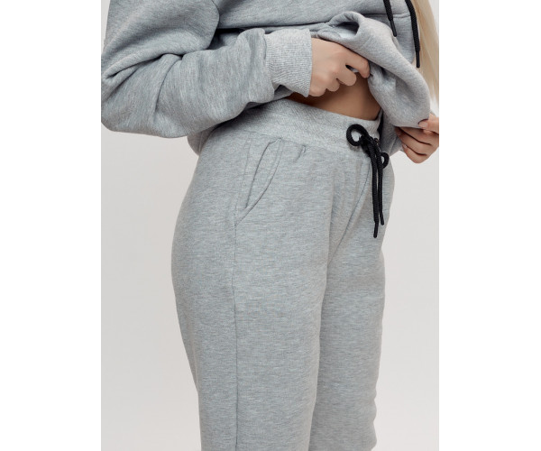 Трикотажный спортивный костюм женский с начесом серого цвета 1084Sr