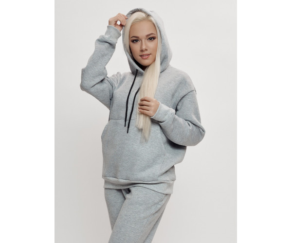 Трикотажный спортивный костюм женский с начесом серого цвета 1084Sr