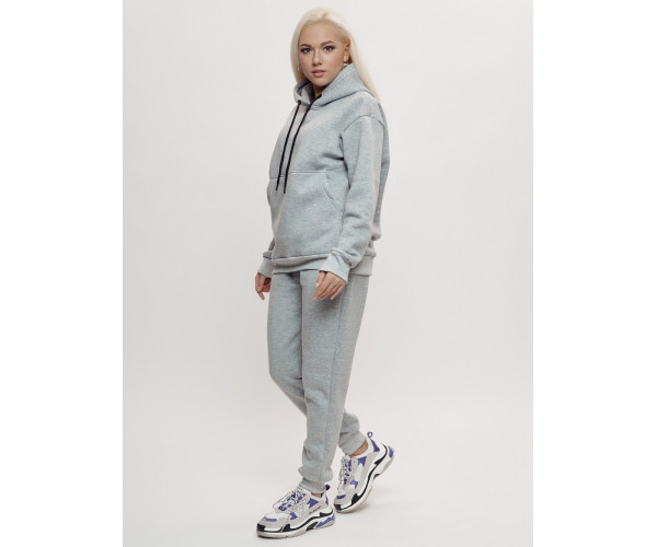 Трикотажный спортивный костюм женский с начесом серого цвета 1084Sr
