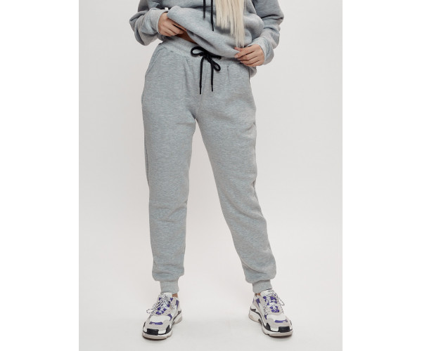 Трикотажный спортивный костюм женский с начесом серого цвета 1084Sr