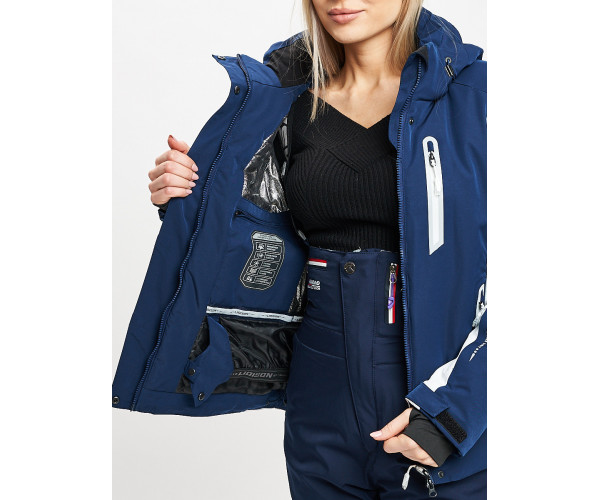 Горнолыжная куртка женская темно-синего цвета 77034TS