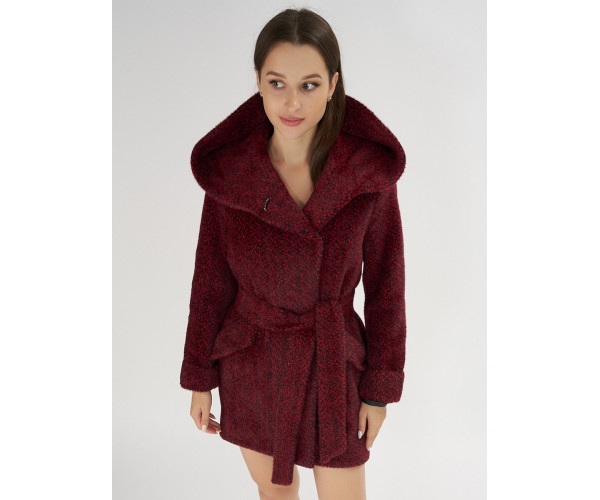 Полупальто демисезонное бордового цвета 42110Bo