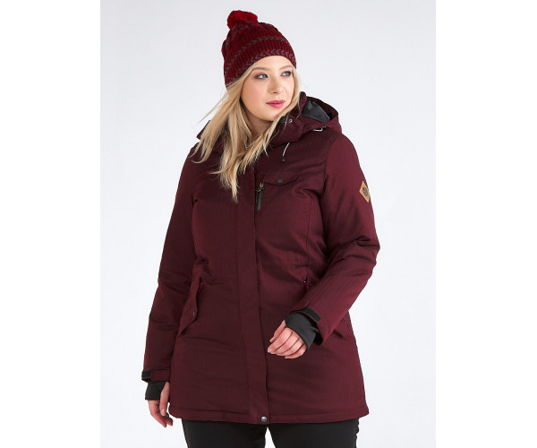 Женская зимняя парка большого размера бордового цвета 19491Bo