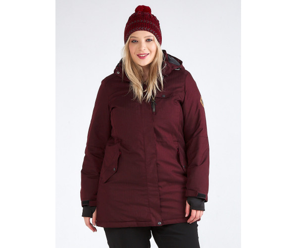 Женская зимняя парка большого размера бордового цвета 19491Bo