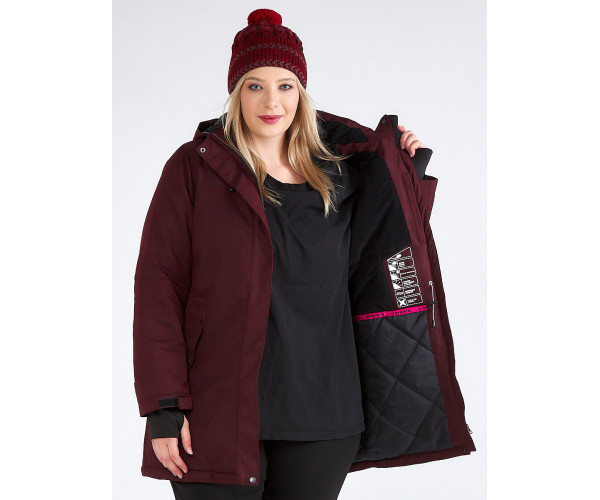 Женская зимняя парка большого размера бордового цвета 19491Bo