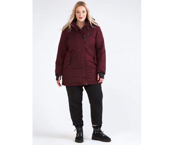 Женская зимняя парка большого размера бордового цвета 19491Bo