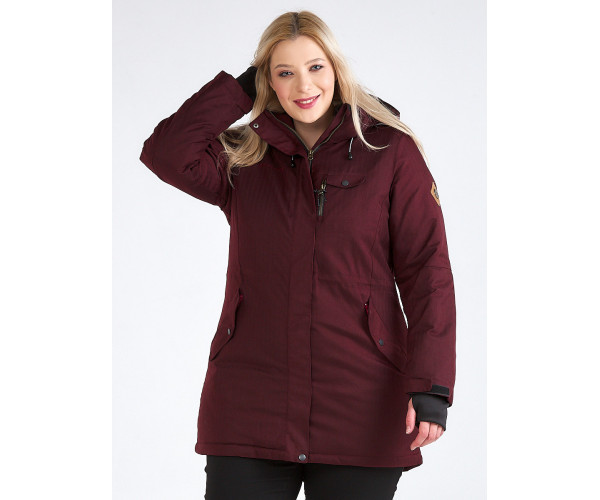 Женская зимняя парка большого размера бордового цвета 19491Bo
