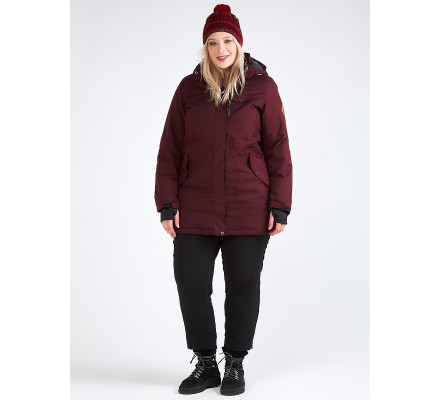 Женская зимняя парка большого размера бордового цвета 19491Bo